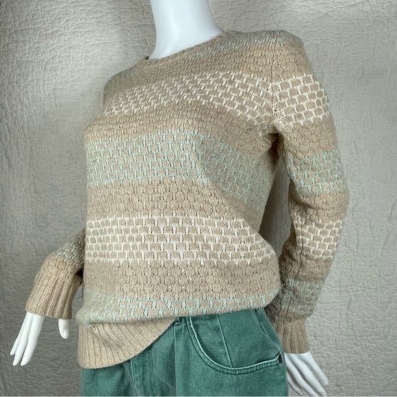 💖5/$25 J.Crew Lambswool Blend Striped Honeycomb Stitch Sweater Women Size S - Picture 5 of 13